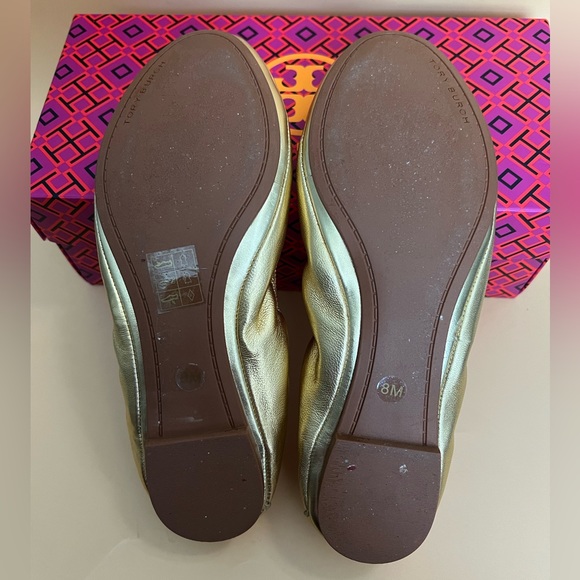 Tory Burch Eddie Gold Nappa Ballet Leather Flats Size 8 - Picture 16 of 16